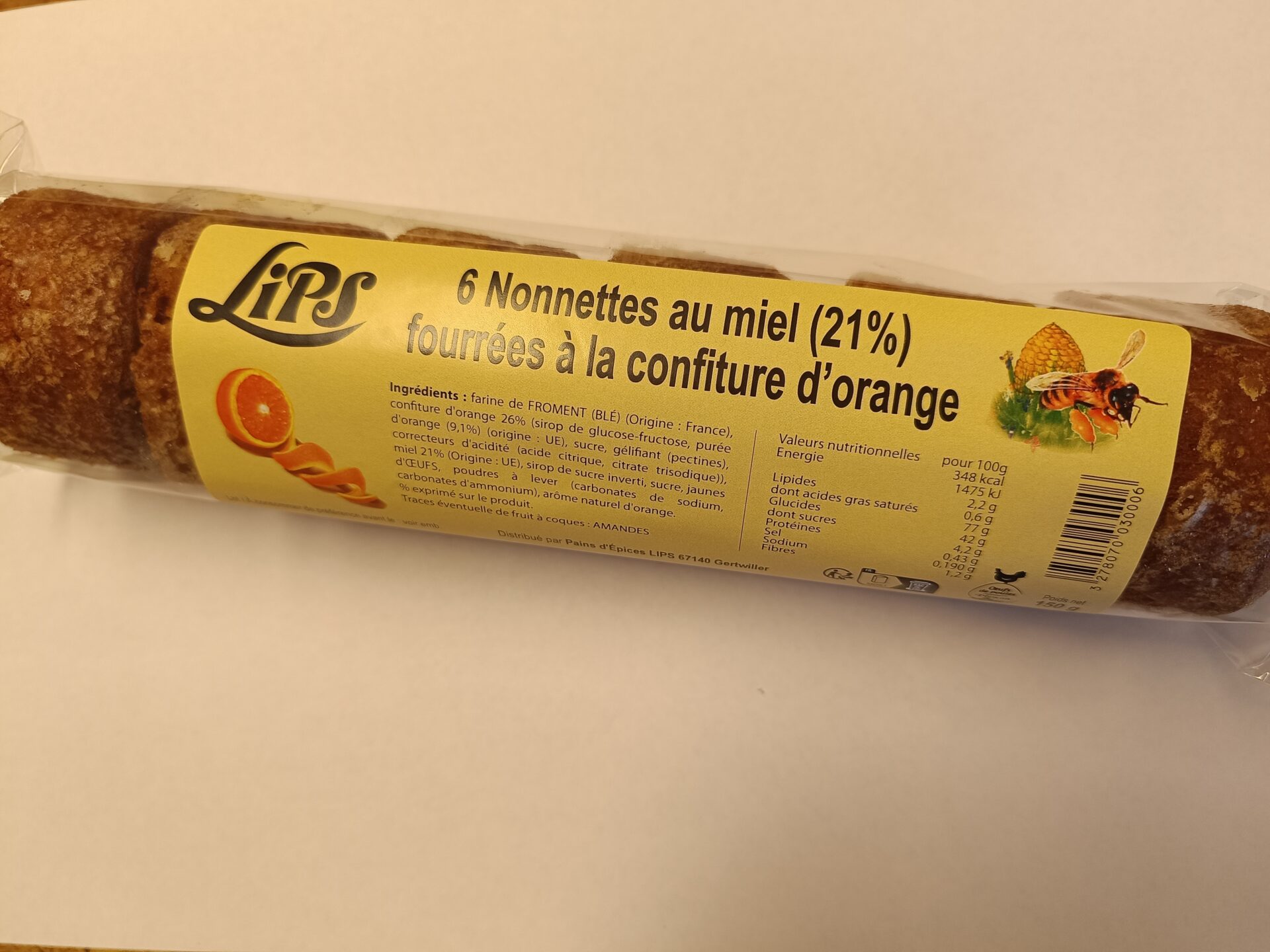 Nonnettes au miel fourrées à l'orange 150g REF 610