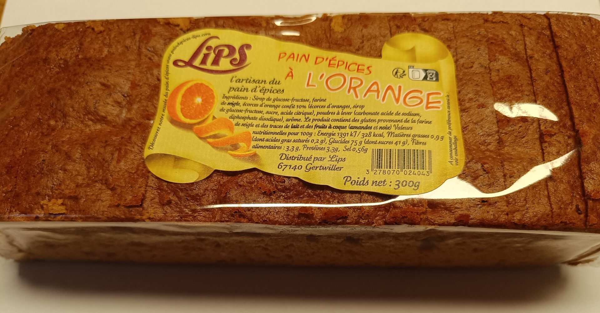 Pain d'épices à l'Orange tranché 300g REF 2404
